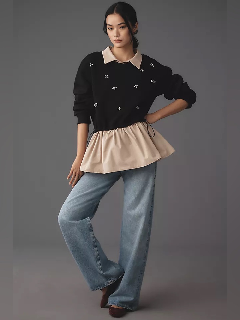 Anthropologie Maeve Embellished Twofer Pullover small